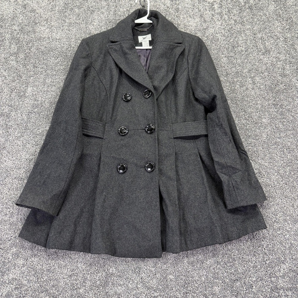Worthington Coat Womens Large Gray Wool Blend Pea Coat Belted Pleated Lined